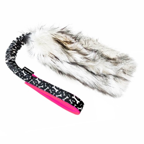 Krótki szarpak dla psa w kości z różową rączką